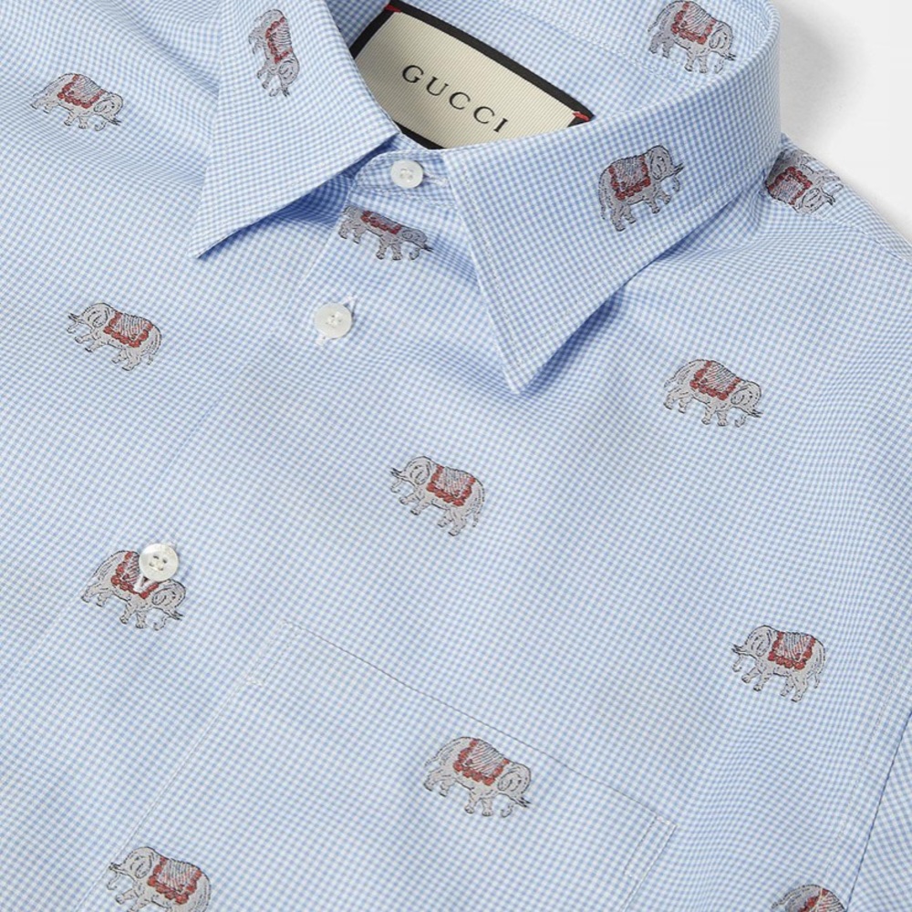 Gucci blue elephant buttoned down shirt